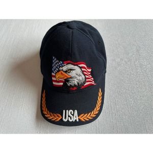 USA-Flag Eagles Hat American Baseball Cap Embroidered Navy Adjustable CLEAN